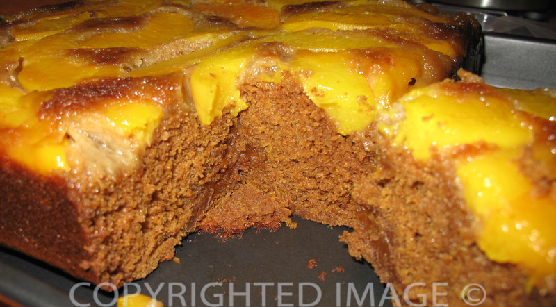 Portion of Gingerbread Peach Upside Down Cake