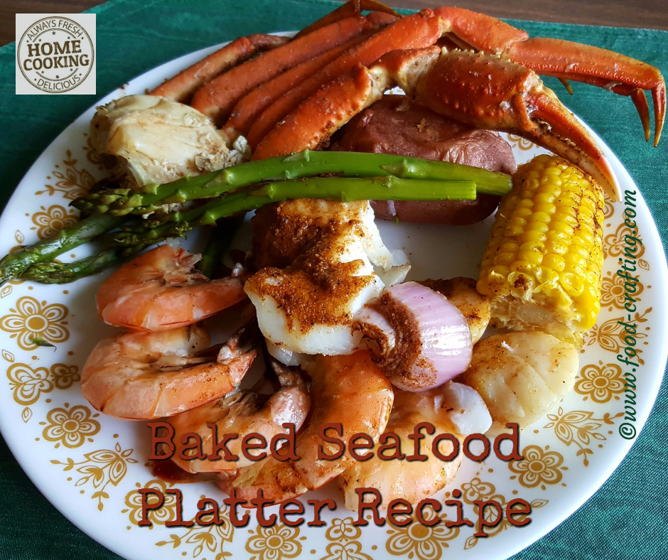 Baked Seafood Platter recipe on a dinner plate.