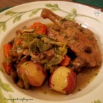 Mom enjoyed her dish of country style braised duck! Fork tender pieces of duck, leeks, carrots, shallots and potatoes braised in a garlicky white wine sauce. I even added mushrooms for a hearty country style "Sunday dinner with Mom" one pot meal. Yum!