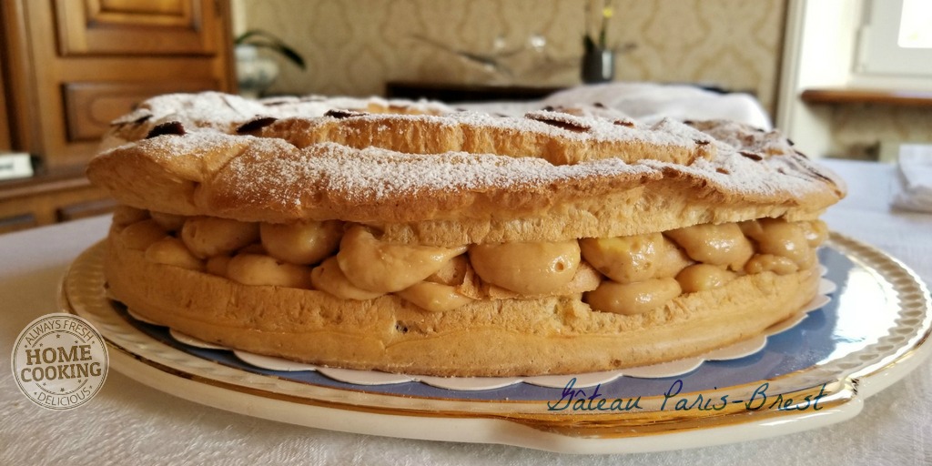 Homemeade gateau-paris-brest on a platter